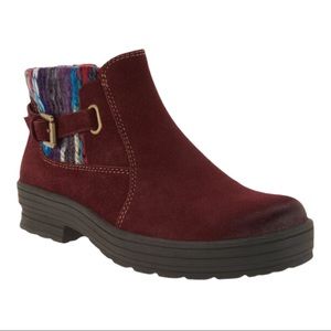 Earth Origins Tate Merlot Suede Water Repellent Tonal Knit Ankle Boots NWT